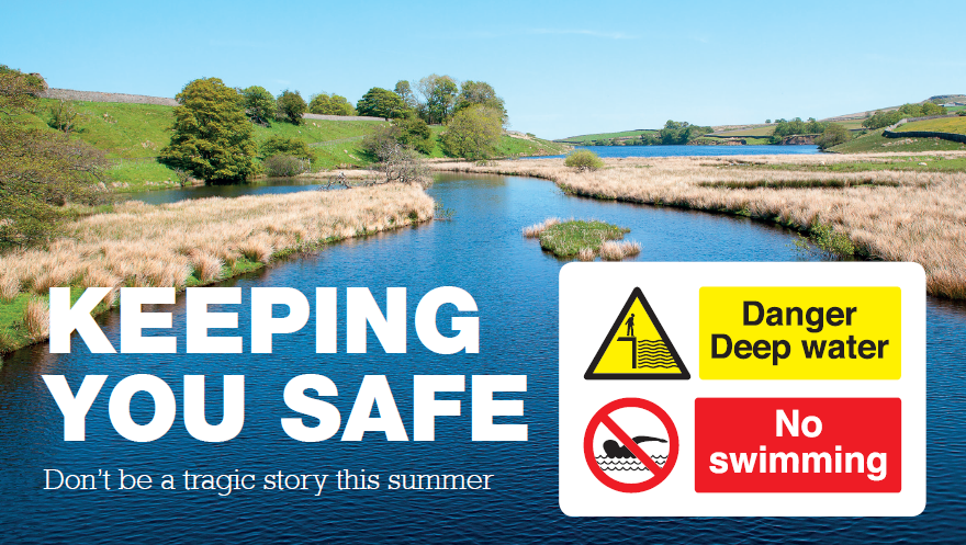 Keeping you safe - water image with danger deep water and no swimming warnings